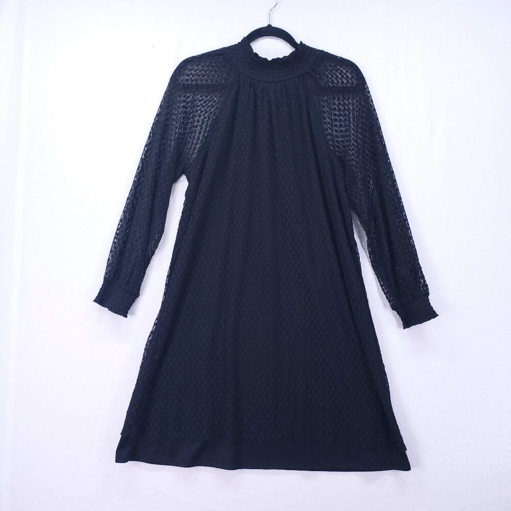 Nina Leonard Dress Womens Size XL Black A Line Sheer Mock Neck Party Formal